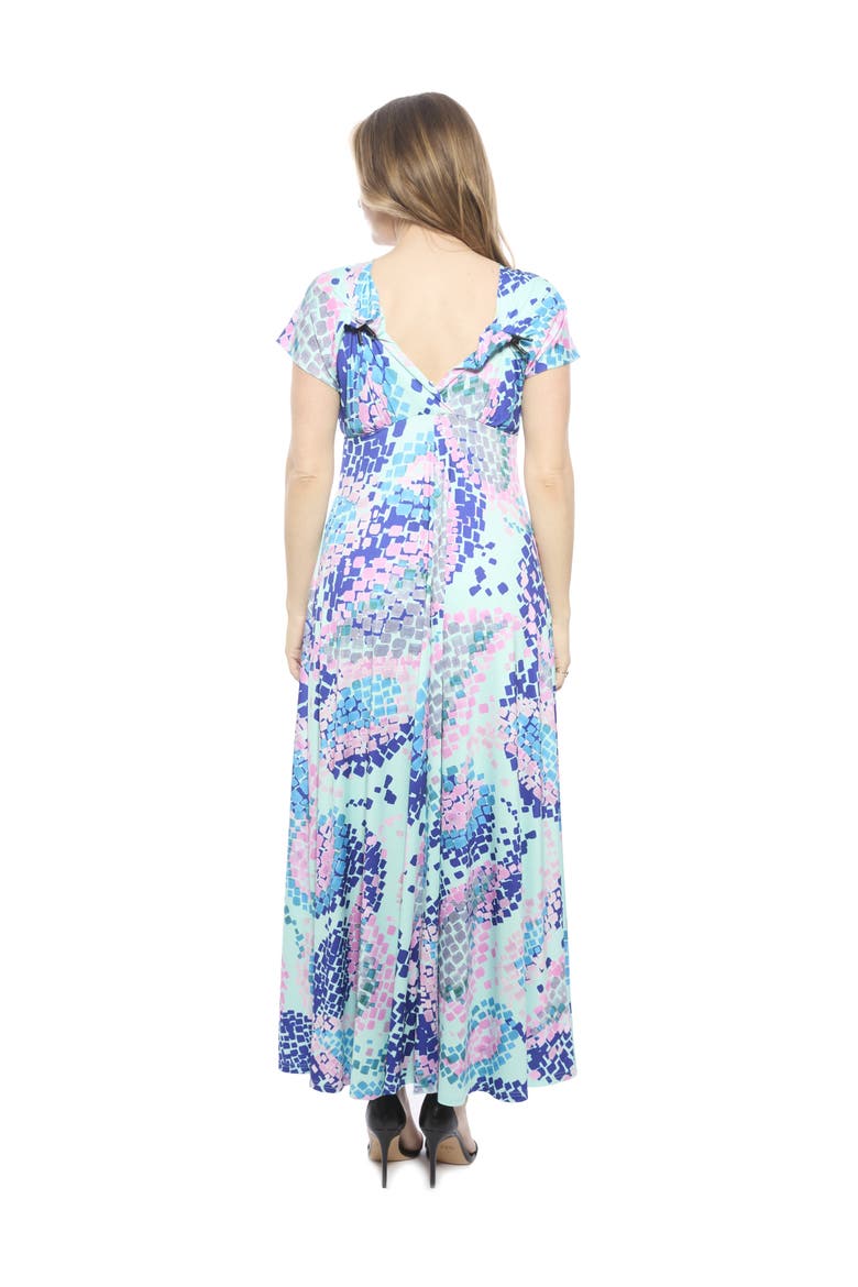 Womens Essential V-Neck Empire Waist Cap Sleeve Maxi Dress, Alternate, color, Blue Multi