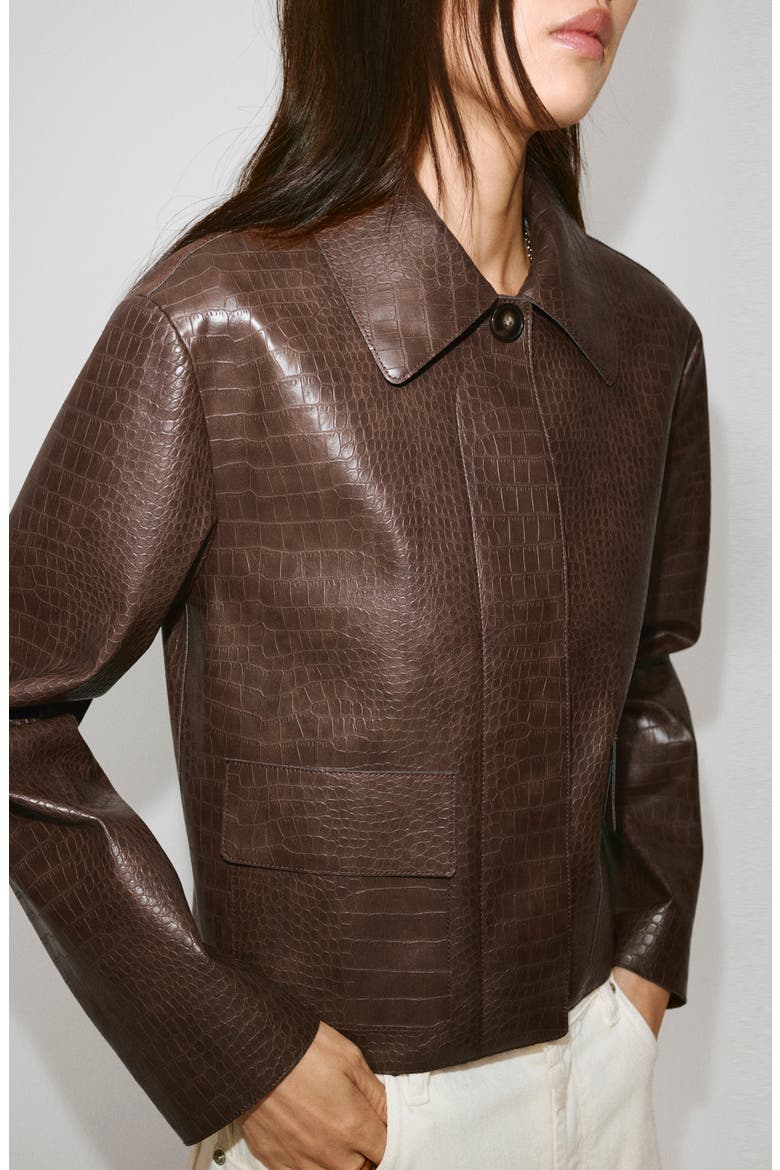 Nilo Croc Embossed Faux Leather Jacket, Main, color, MEDIUM BROWN