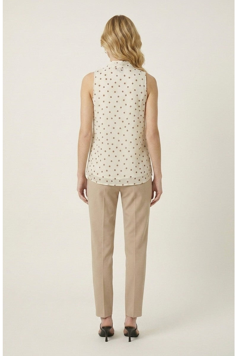 Sleeveless Tie Neck Polka Dot Blouse, Alternate, color, Beige