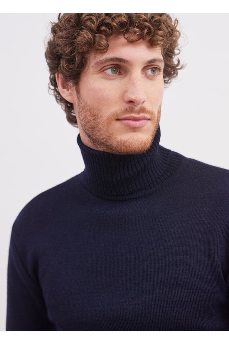ROULE - Tight Fit Turtleneck Breton Sweater, Alternate, color, Navy