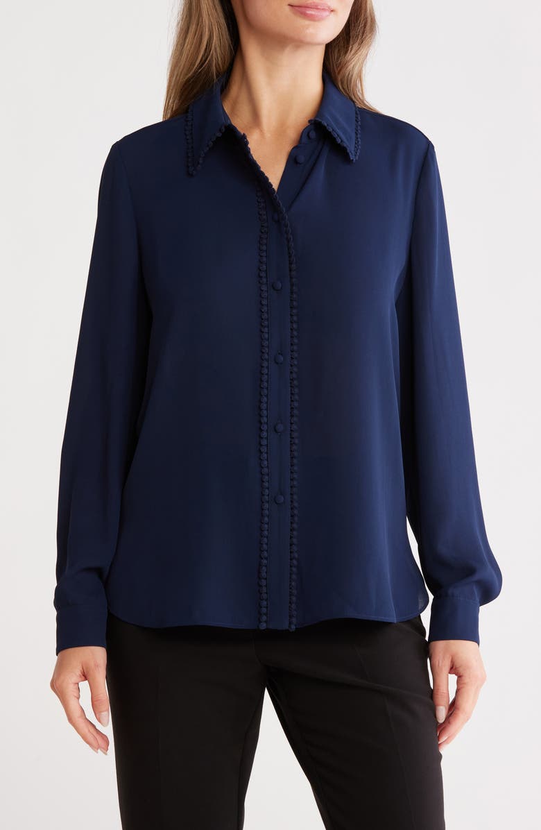 Gemma + Jane Lace Trim Button-Up Shirt, Main, color, Navy