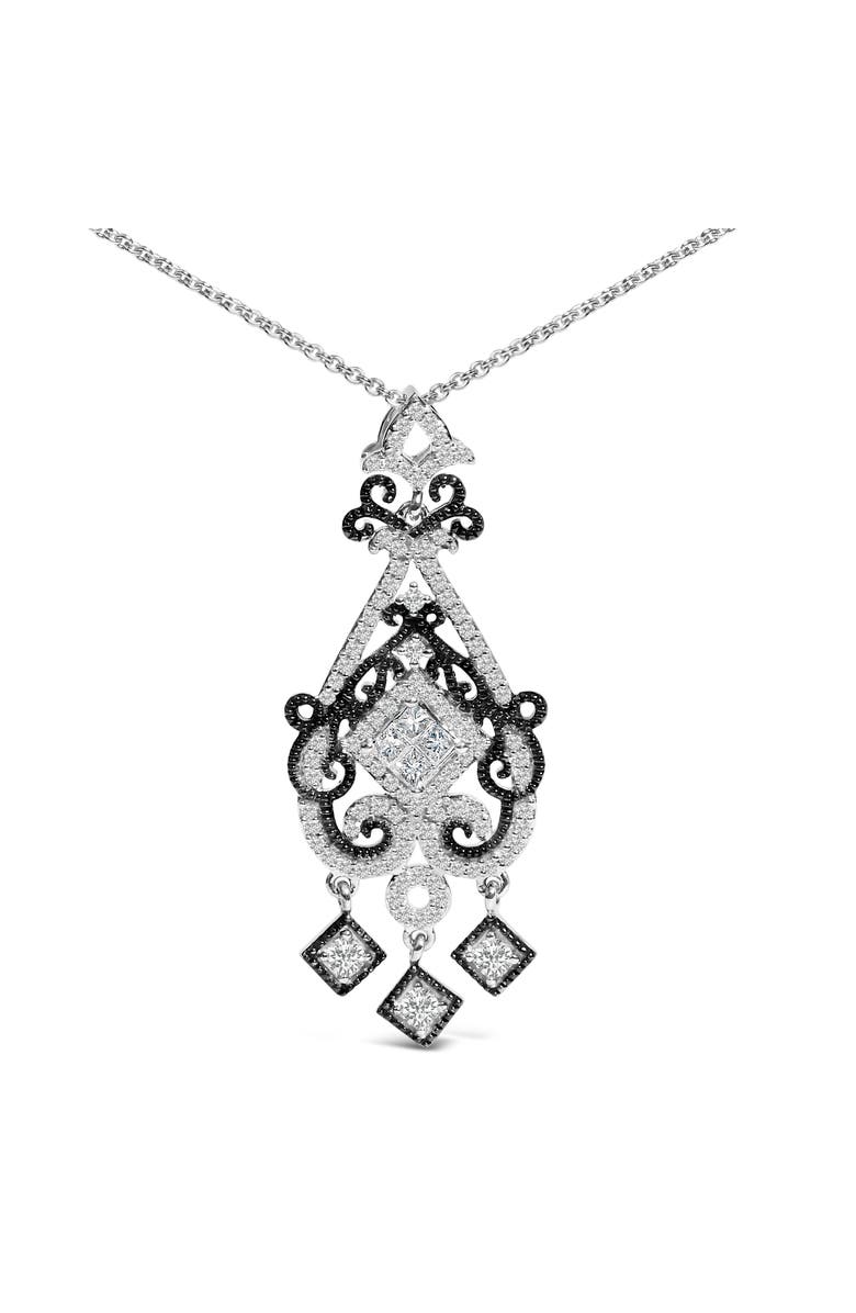 Haus of Brilliance Black Rhodium Plated Sterling Silver 3/4 Cttw Diamond Ornate Drop Pendant Necklace, Alternate, color, Silver