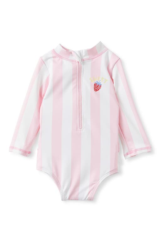 Cotton On Kids Lucy Long Sleeve Ruffle Back Swimsuit In Blush Pink Bold Stripe