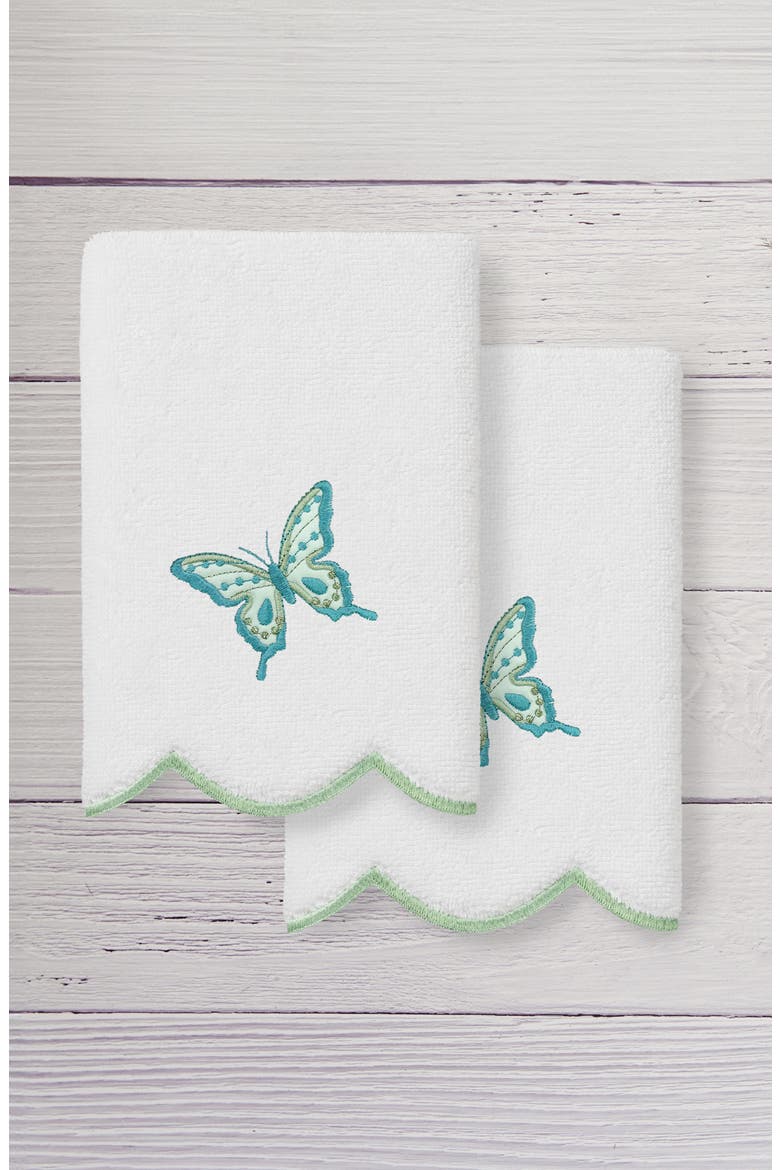 2-Piece Brittney Embroidered Turkish Cotton Fingertip Towel Set, Alternate, color, WHITE/ GREEN