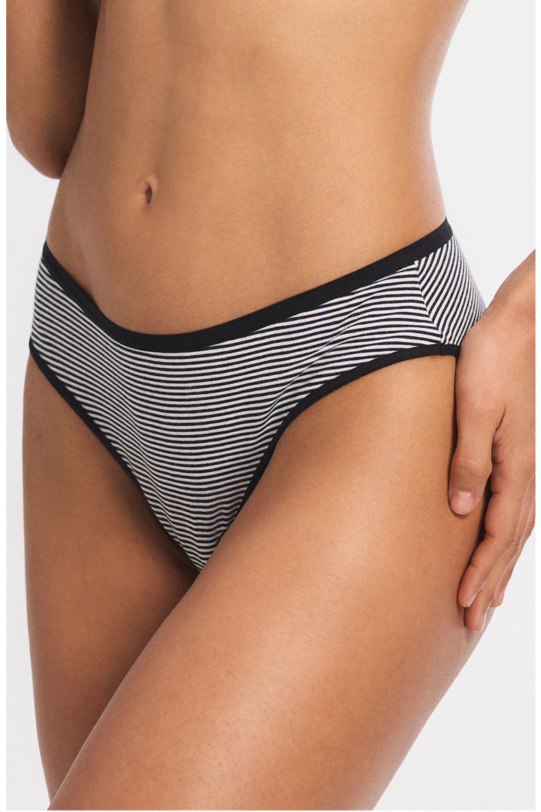 Cotton Essentials Cheeky Panties, Main, color, BLACK CAVIAR STRIPE UP