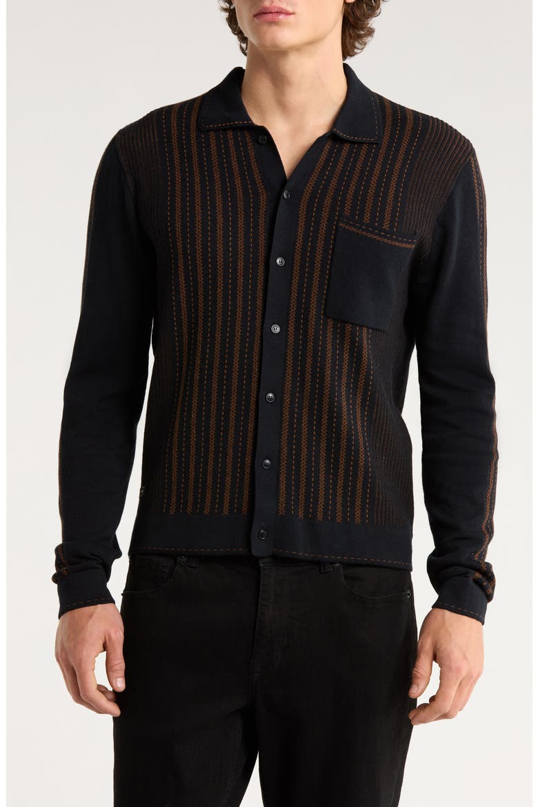 Appendix Knit Button-Up Shirt, Main, color, BLACK WITH BROWN