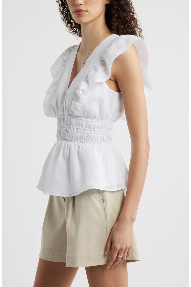 Smocked Waist Flutter Sleeve Peplum Top, Alternate, color, WHITE