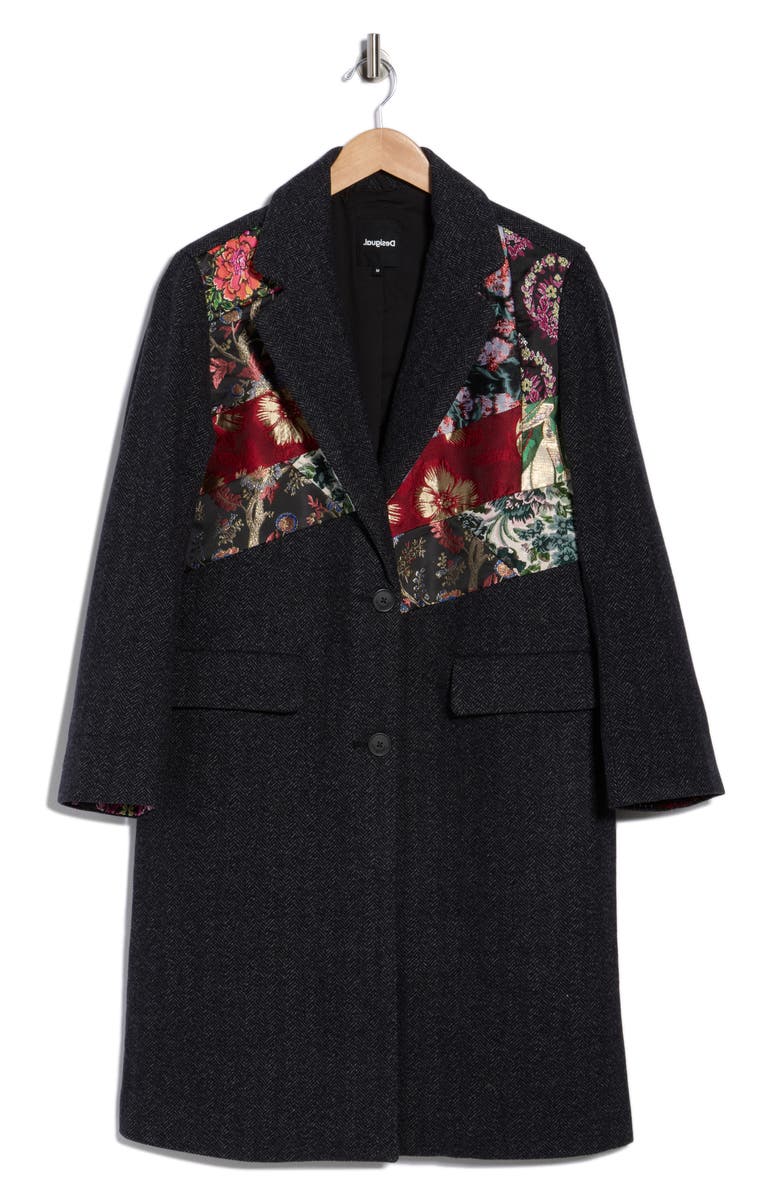 Desigual Tomichi Brocade Patch Overcoat, Alternate, color, Black