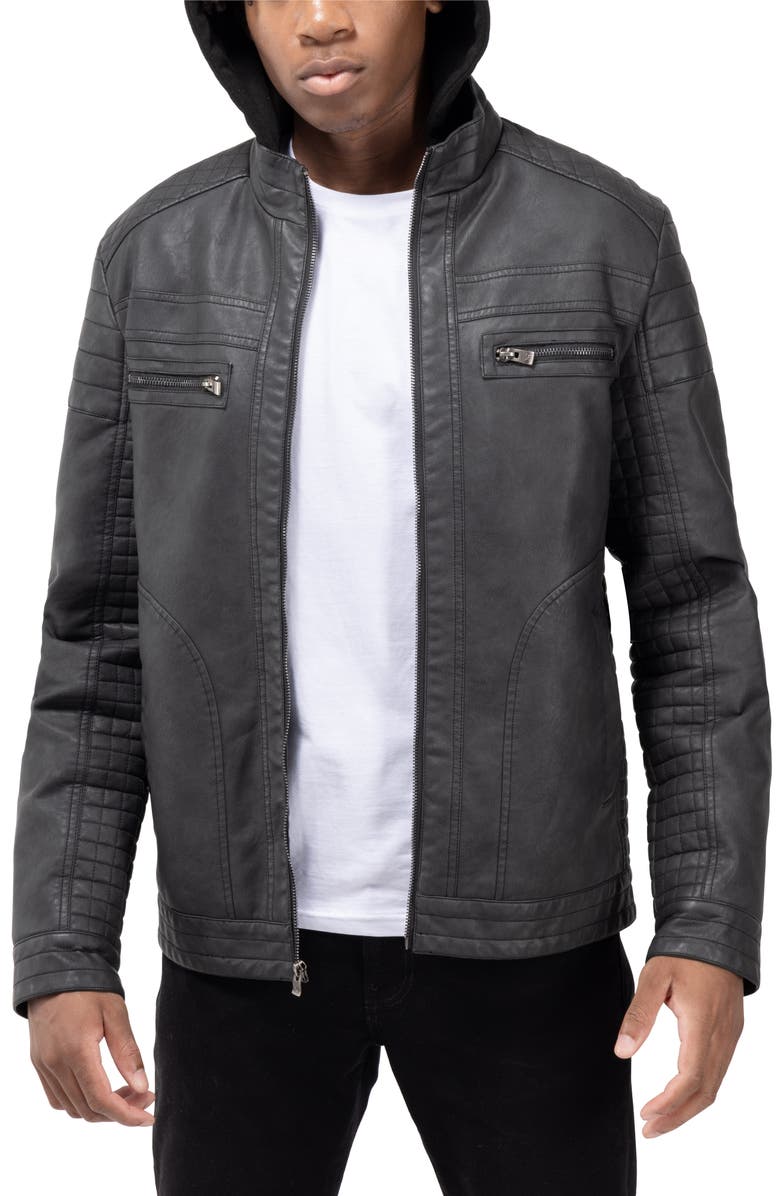 XRAY Faux Shearling Lined Faux Leather Racing Jacket, Alternate, color, Steel