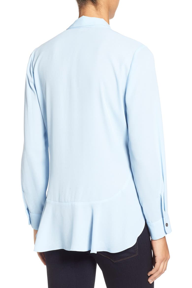 Ruffle Hem Tie Neck Blouse, Alternate, color, LIGHT CHAMBRAY