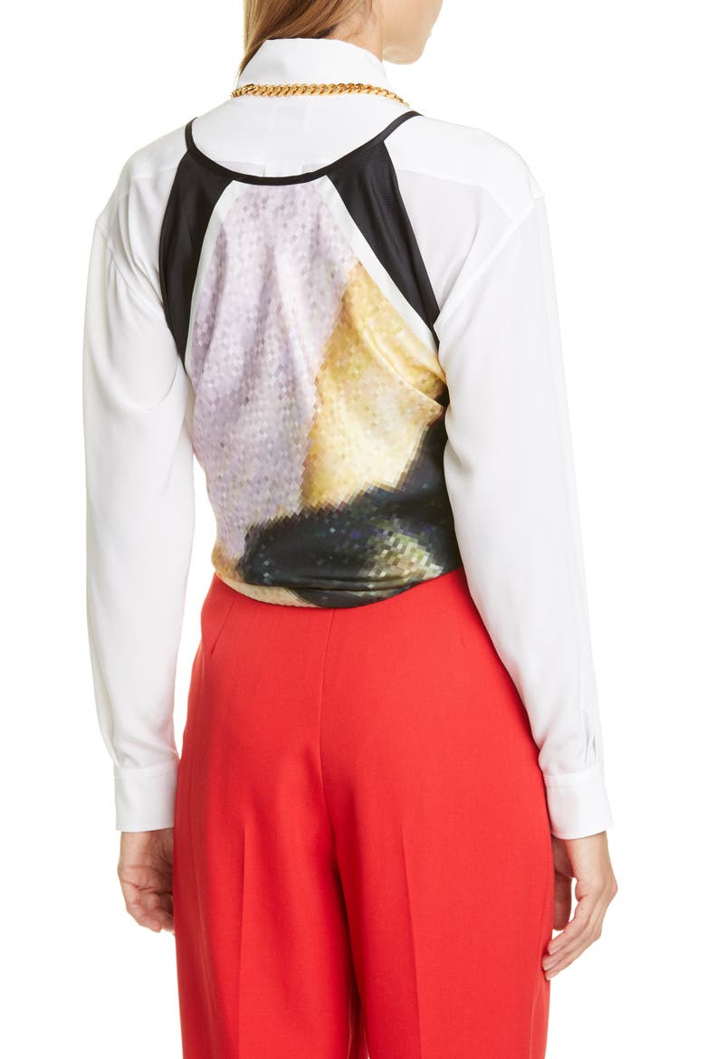 Amaris Archive Perfume Bottle Print Silk Twill Top, Alternate, color, BLACK IP PAT