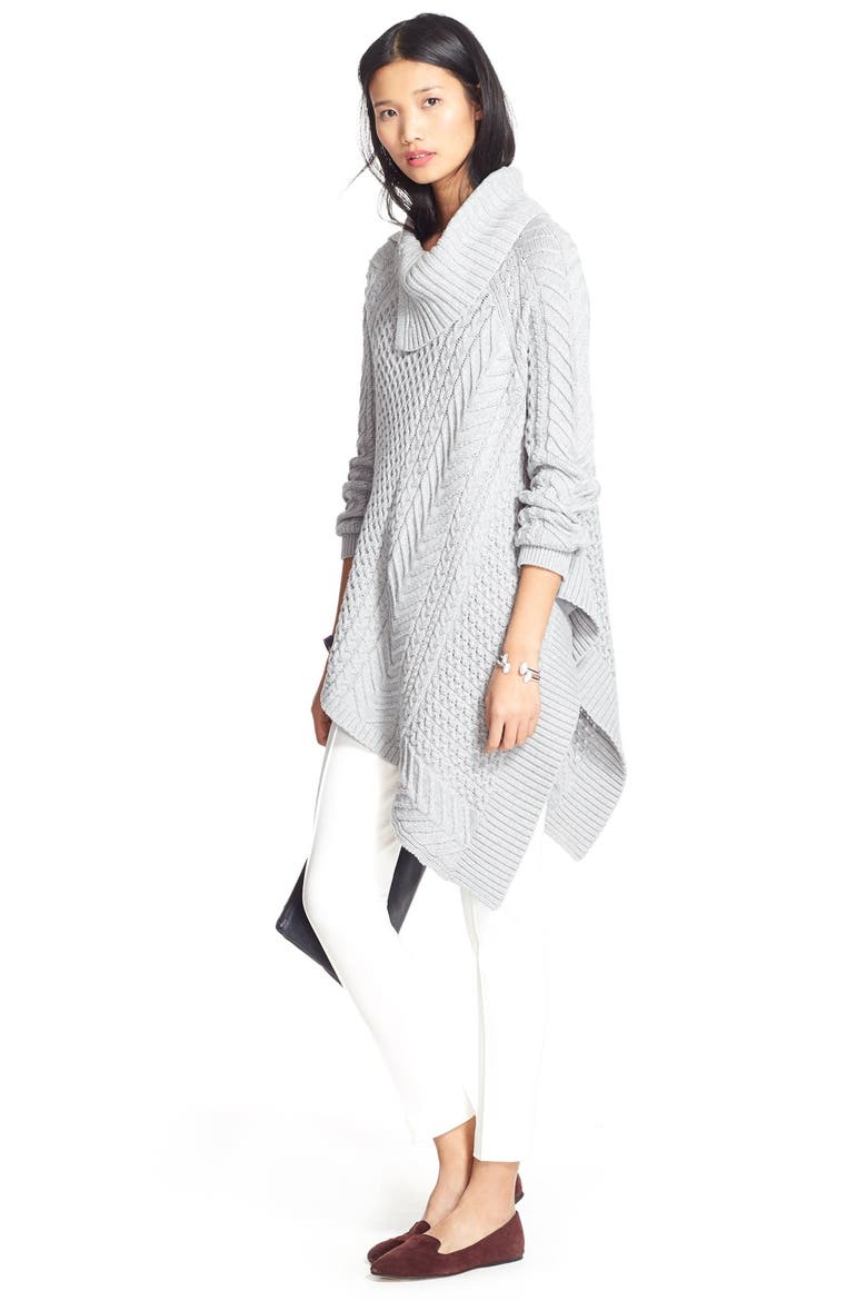 Asymmetrical Mix Stitch Turtleneck Sweater, Alternate, color, TIN HEATHER