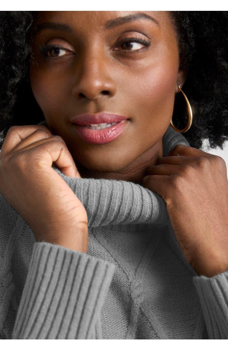 Jessica London Cable Turtleneck Sweater, Alternate, color, Medium Heather Grey