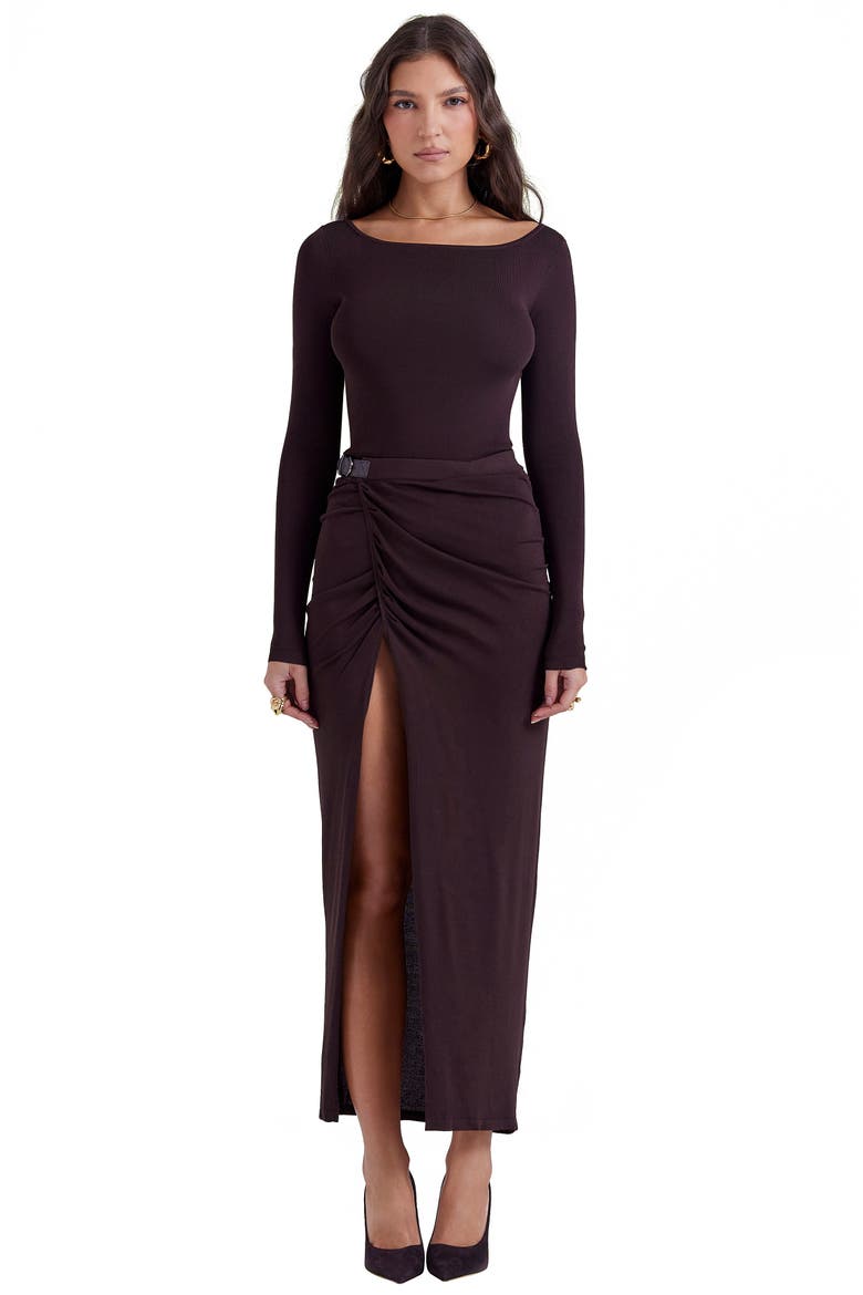 Inoe Long Sleeve Rib Bodysuit, Alternate, color, BROWN