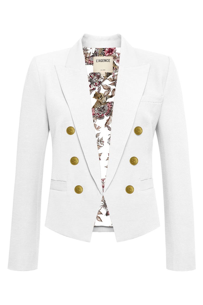 Brooke Texture Double Breasted Crop Blazer, Main, color, WHITE/WHTE SMALL BUTERFLY
