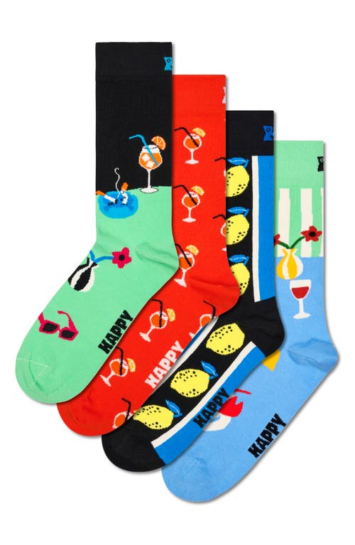 Happy Socks Fancy Dinner Assorted 4-pack Crew Socks Gift Box Set In Light Blue