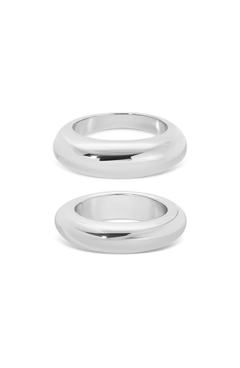 Ettika Modern Dome Set of Two Rings, Main, color, Silver