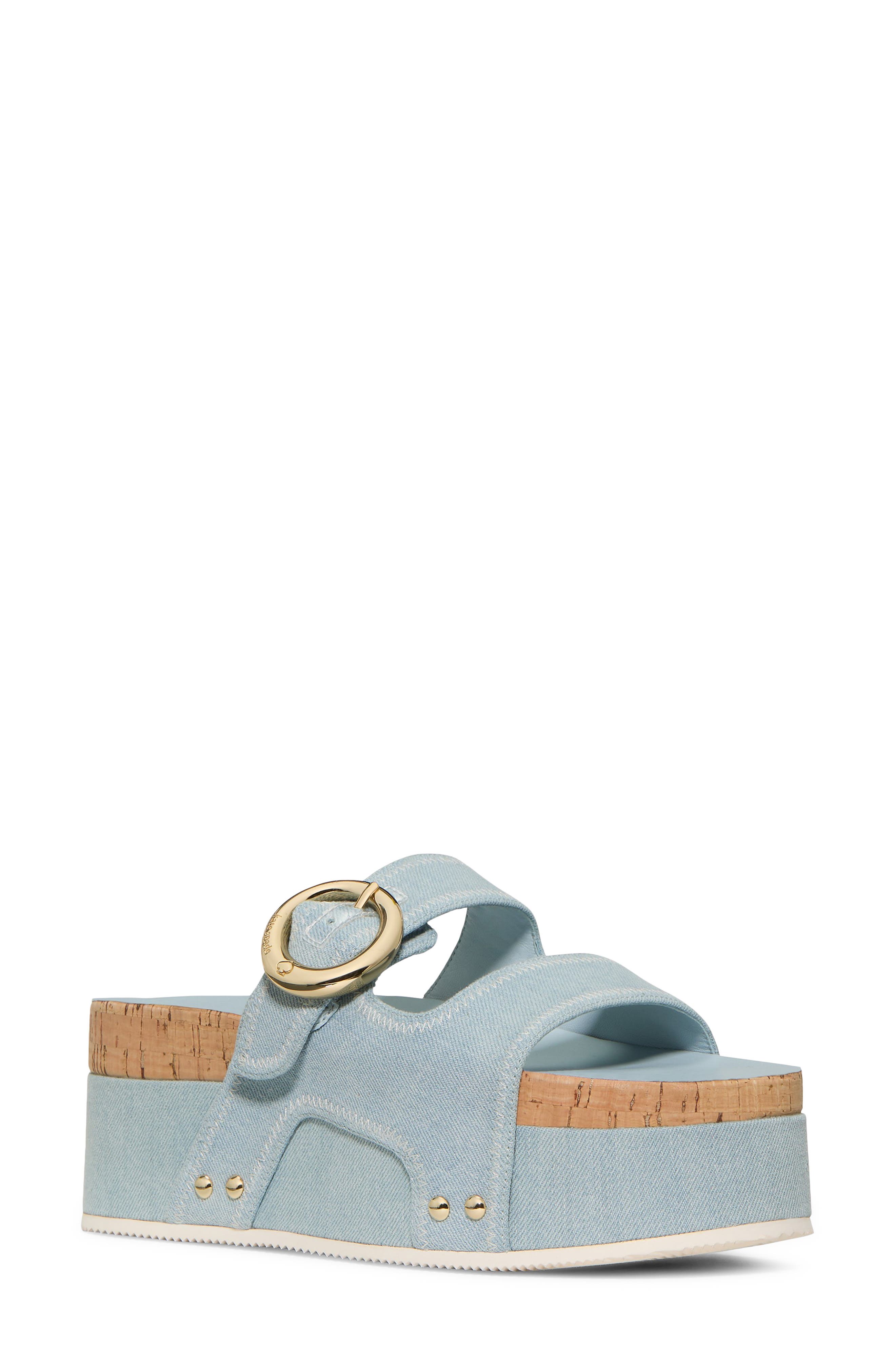 Kate Spade New York two-strap denim platform sandal, Main, color, Extra Light Denim