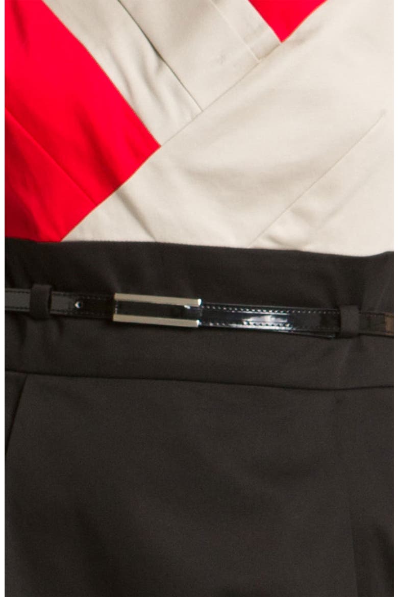 by Arthur S. Levine Belted Colorblock Cotton Dress, Alternate, color, BLACK/ KHAKI/ RED