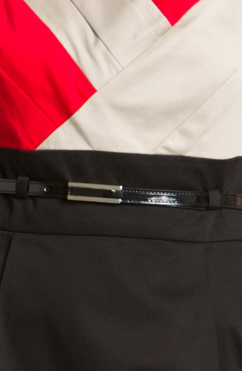 Tahari by Arthur S. Levine Belted Colorblock Cotton Dress, Alternate, color,