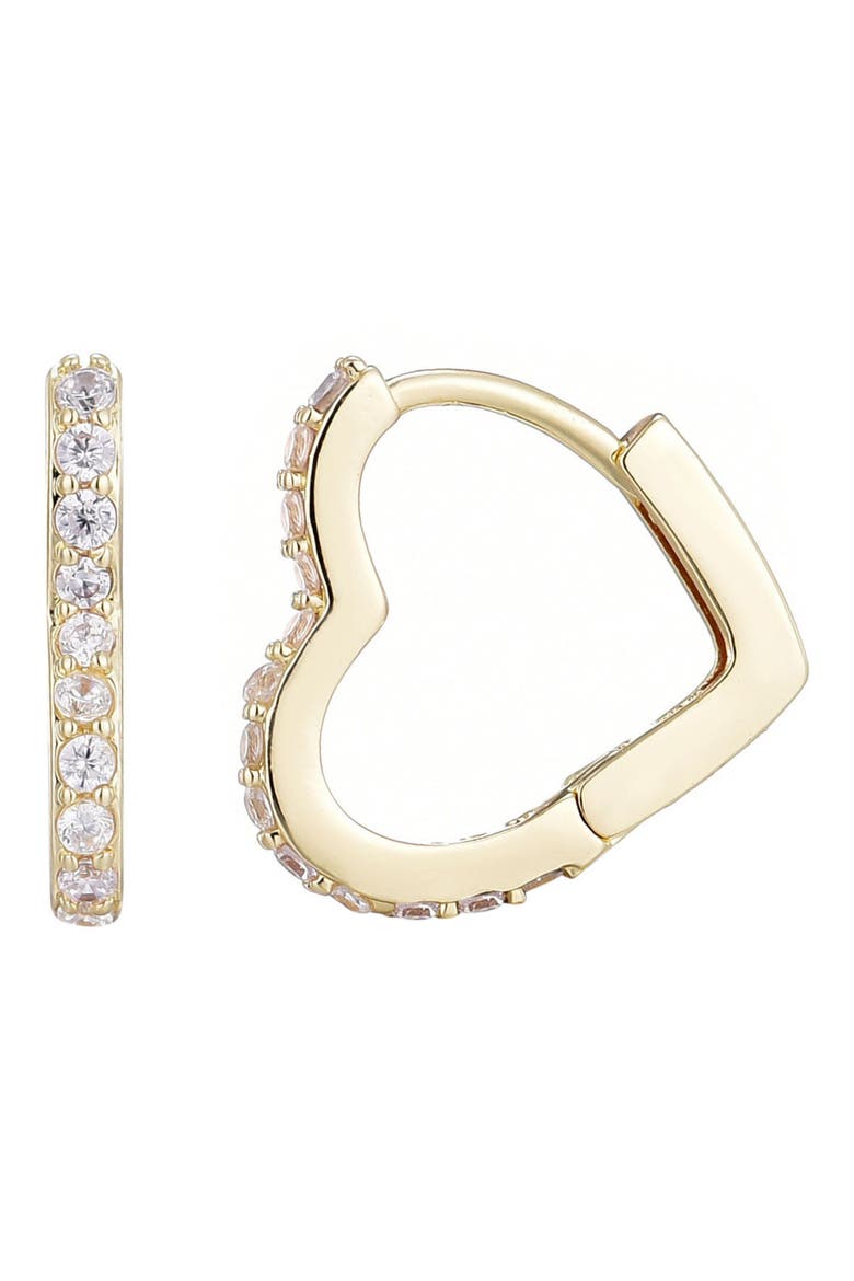 Cubic Zirconia Heart Huggie Hoop Earrings, Main, color, GOLD