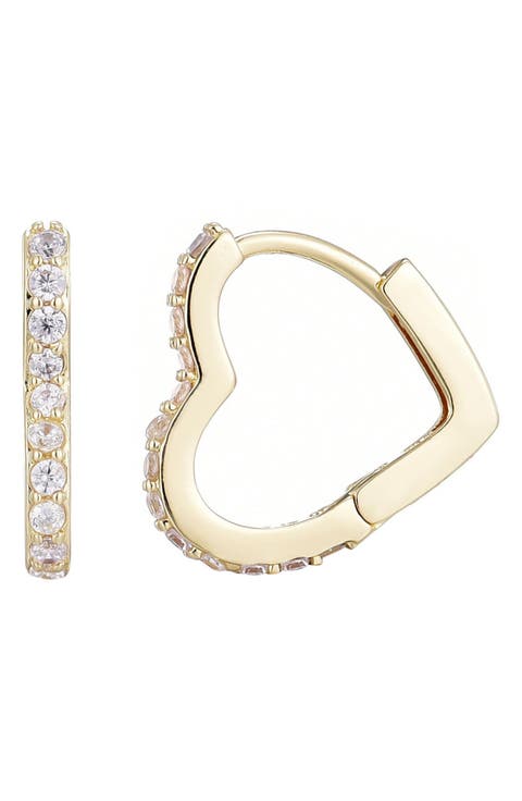 Cubic Zirconia Heart Huggie Hoop Earrings
