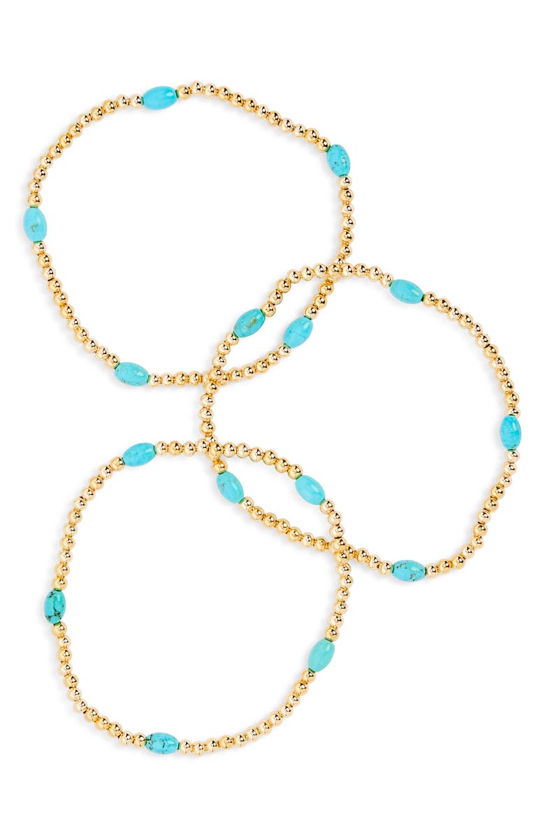 Panacea Set of 3 Beaded Stretch Bracelets, Main, color, Turquoise