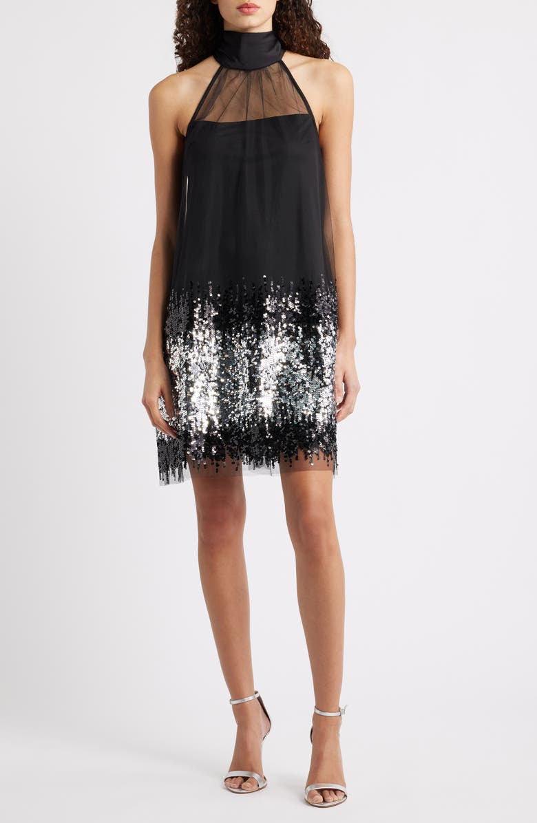 CeCe Ombré Sequin Mesh Sleeveless Dress, Main, color, Black/ Silver