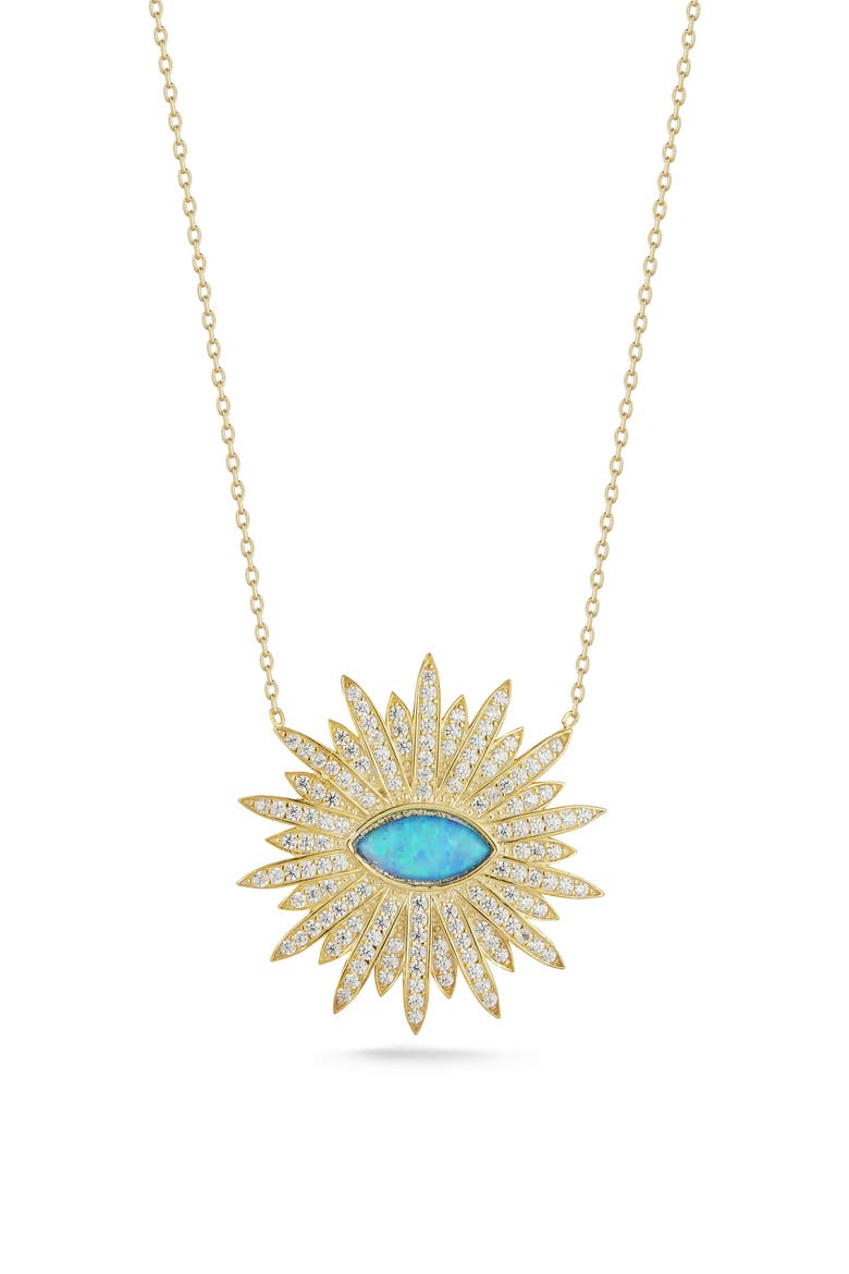 14K Gold Plate Sterling Silver CZ & Faux Opal Pendant Necklace, Main, color, GOLD/ BLUE