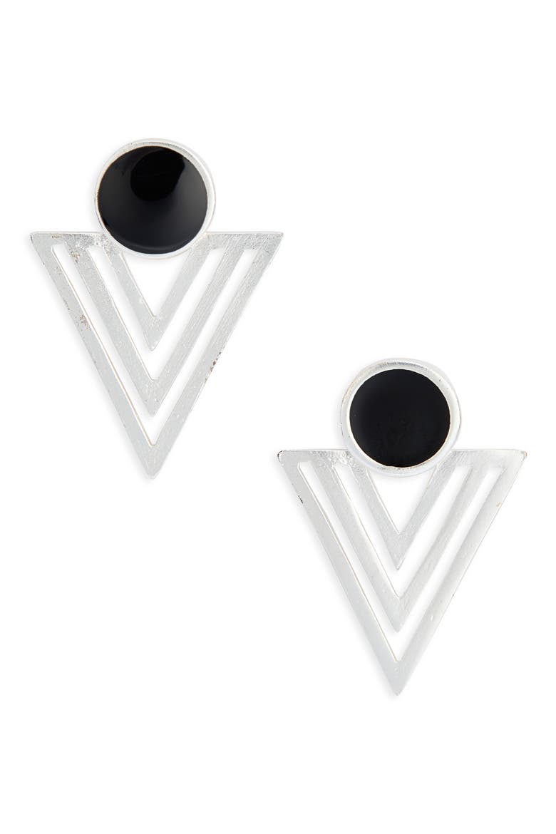 Enamel Triangular Drop Earrings, Main, color, SILVER