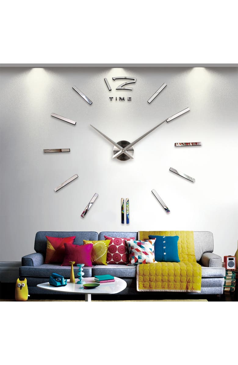 WALPLUS 3D Giant Vinyl Silver Clock Decal with Clock Mechanism, Alternate, color,