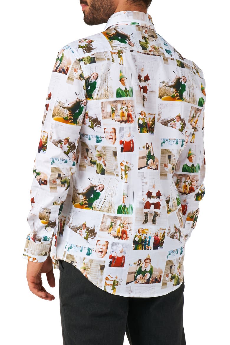Elf Print Dress Shirt, Alternate, color, WHITE