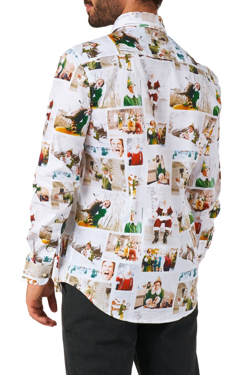 OppoSuits Elf Print Dress Shirt, Alternate, color, White