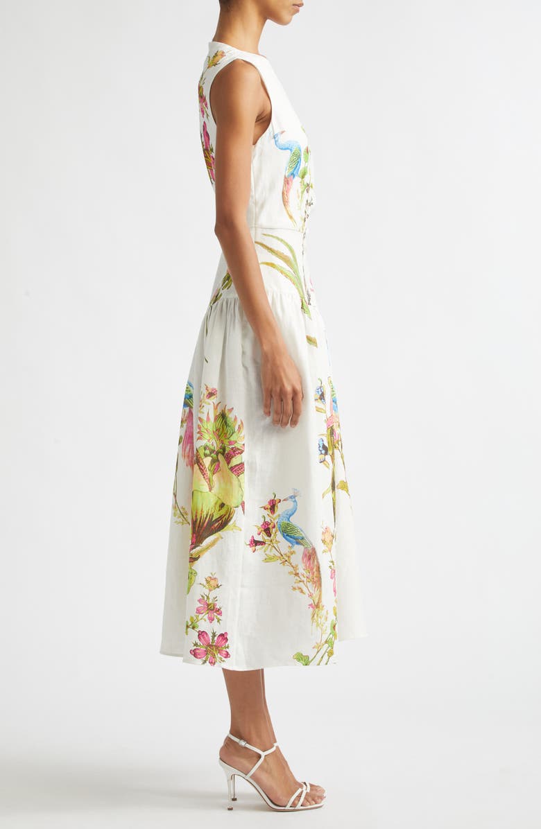 Reiss Bianca Placed Floral Linen Dress, Alternate, color, Ivory