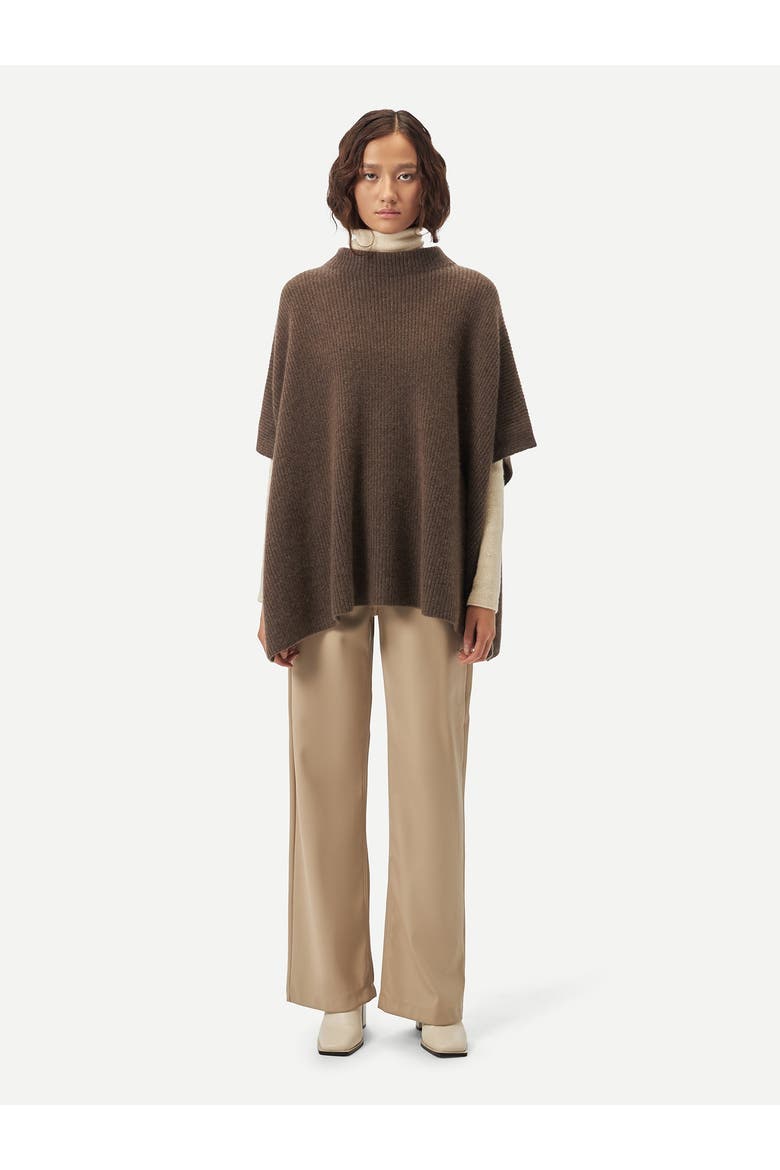 Rib-Knit Cashmere Poncho, Alternate, color, cocoa