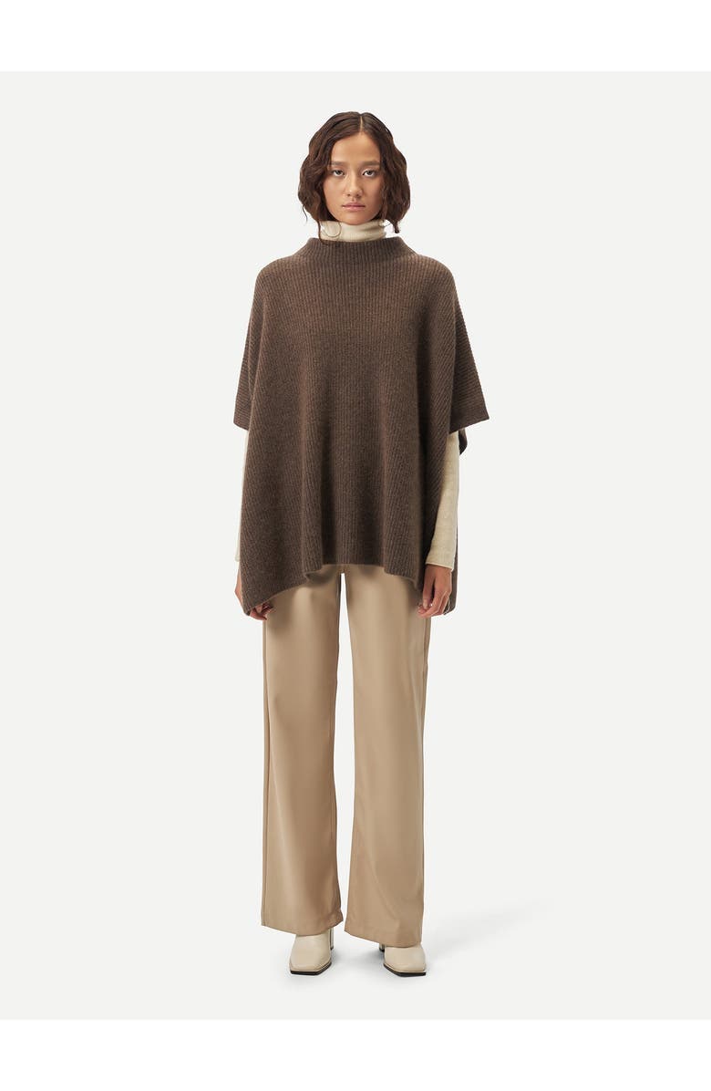 GOBI Mongolian Cashmere Rib-Knit Cashmere Poncho, Alternate, color, Cocoa