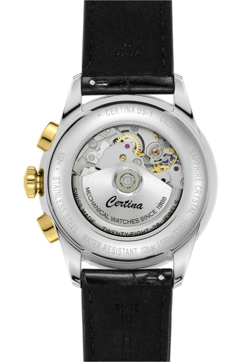 DS 1 Chrono Automatic Leather Strap Watch, 42mm, Alternate, color, STAINLESS STEEL PVD COATING