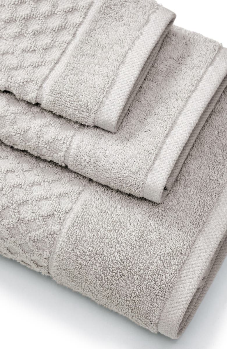 Woven & Weft Diamond Textured 4-Pack Bath Towel Set, Alternate, color, Light Grey