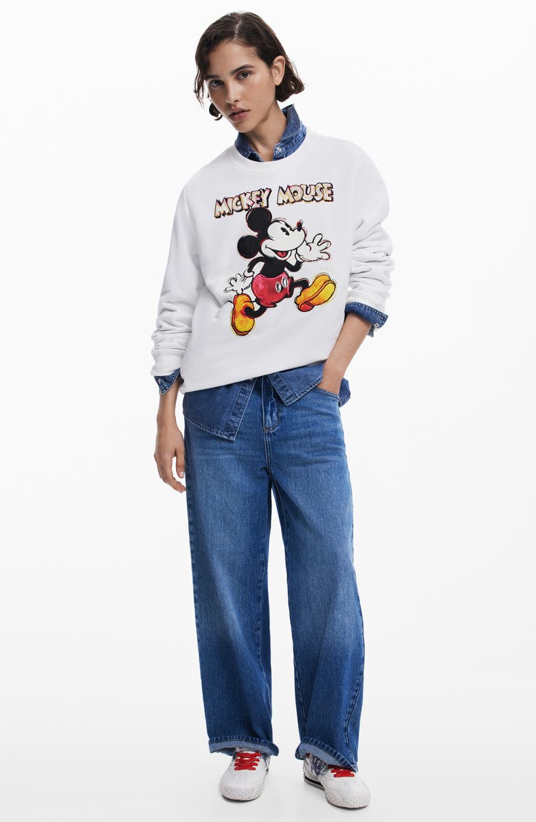 Desigual Mickey Mouse Graphic Sweatshirt, Alternate, color, Light Beige