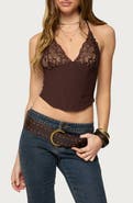 EDIKTED Ghita Lacy Crop Halter Corset Top