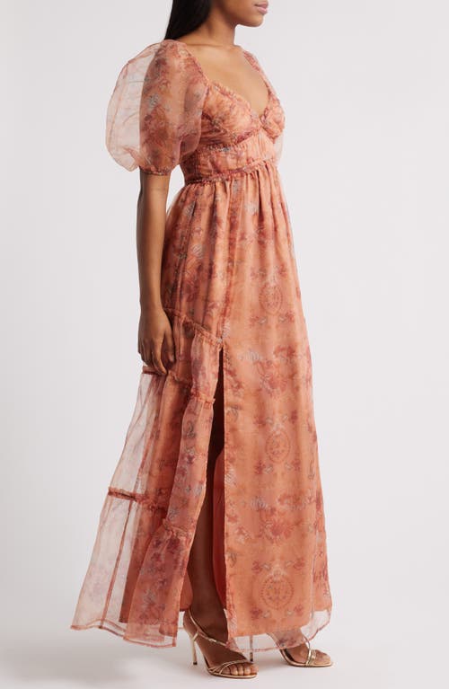 Lulus Daphne Floral Print Organza Gown In Rusty Rose Floral