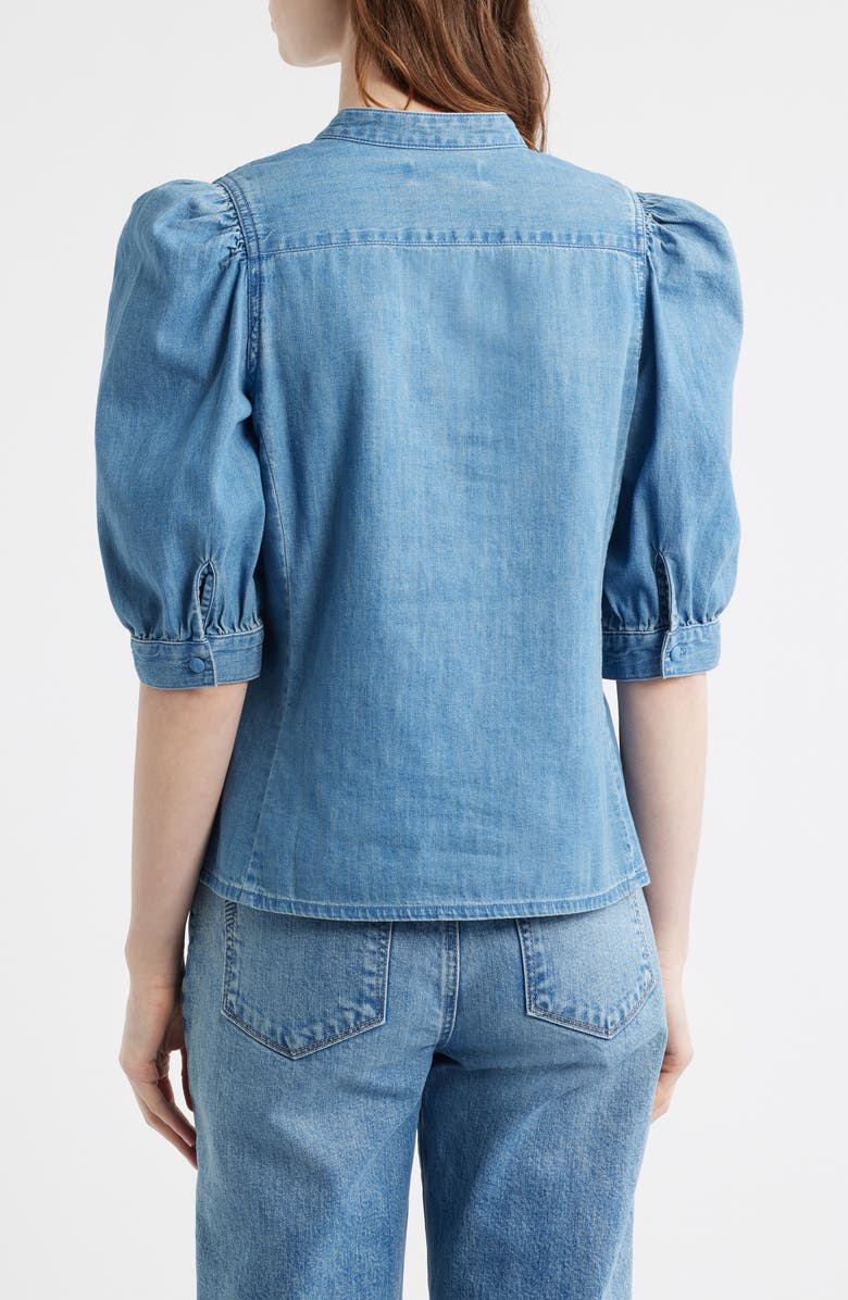 Madewell Band Collar Puff Sleeve Denim Button-Up Shirt, Alternate, color, Coastal Blue Wash