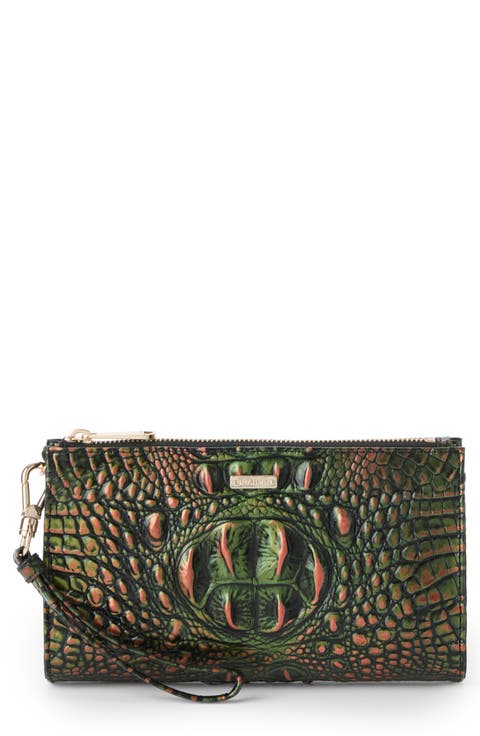 Daisy Croc Embossed Leather Wristlet