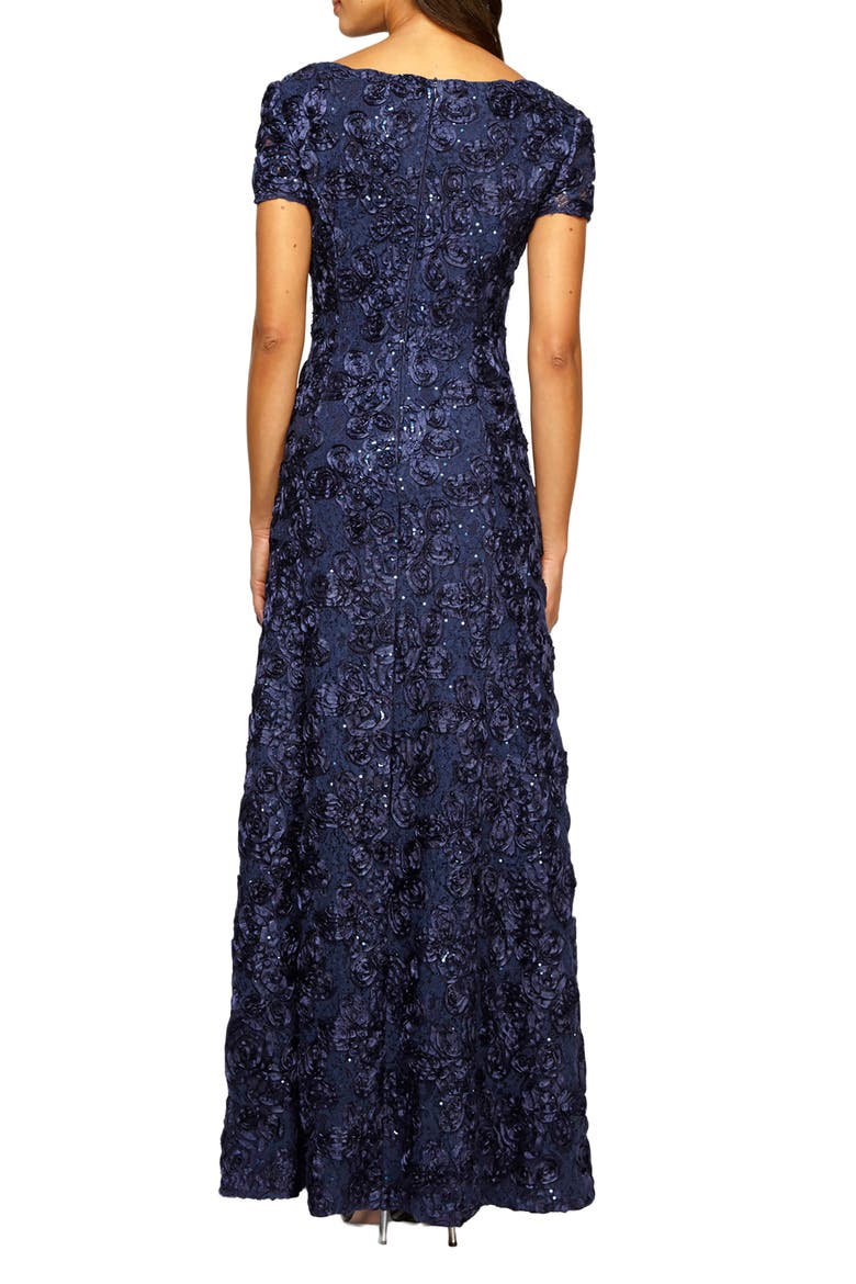 Embellished Lace A-Line Evening Gown, Alternate, color, NAVY