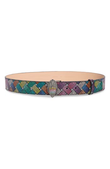 Kurt Geiger London Crystal Eagle Head Monogram Canvas Belt In Multi