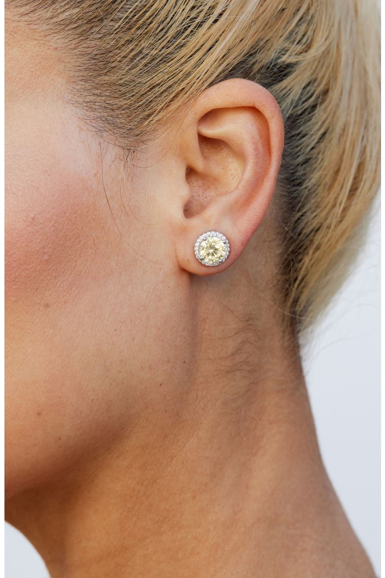 Brilliant Cut Cubic Zirconia Halo Stud Earrings, Alternate, color, FANCY YELLOW