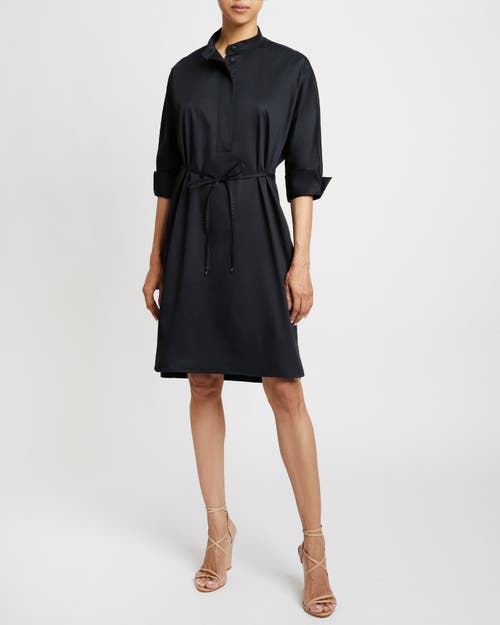 Santorelli Drawstring Cotton Midi Shirtdress In Black