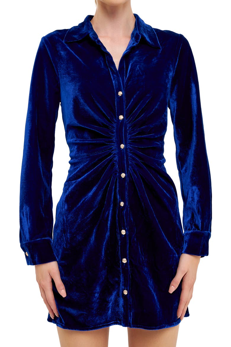 Long Sleeve Velvet Shirtdress, Alternate, color, COBALT BLUE