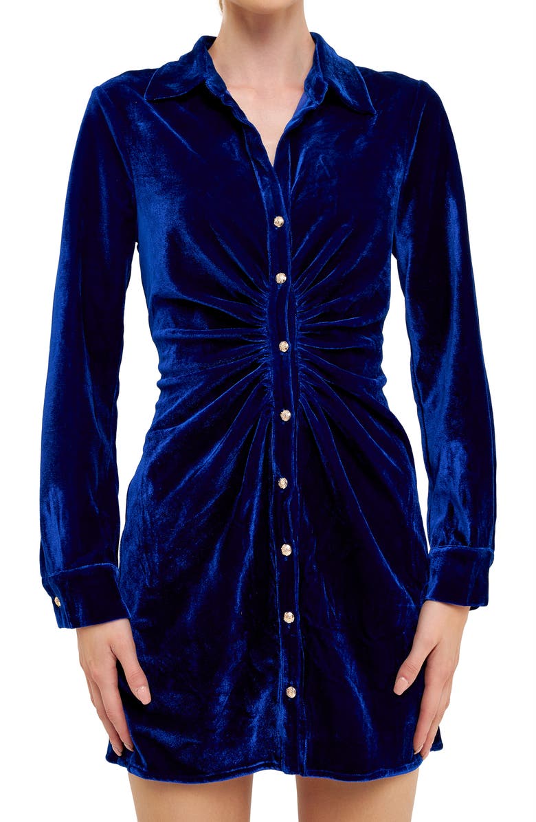 Endless Rose Long Sleeve Velvet Shirtdress, Alternate, color, Cobalt Blue