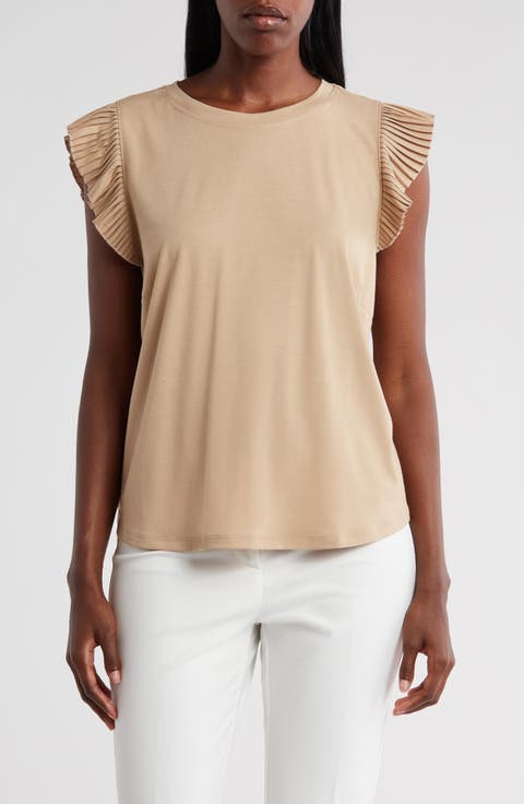 Mix Media Plissé Sleeve T-shirt